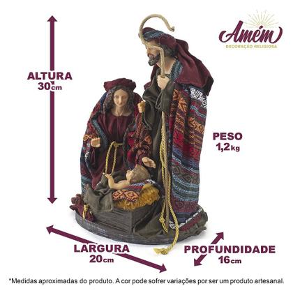 Imagem de Imagem Sagrada Família Tecido Colorido Importada Resina 30 cm