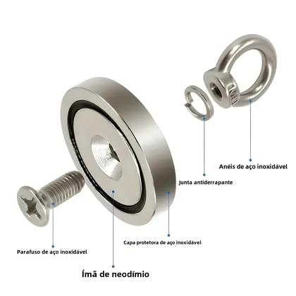 Imagem de Ímãs de Pesca de Neodímio Super Fortes D48, D60, D75 e D90 - Com Parafuso Escareado