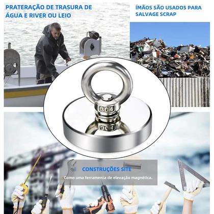 Imagem de Ímãs de Pesca de Neodímio Super Fortes D48, D60, D75 e D90 - Com Parafuso Escareado