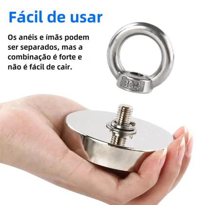Imagem de Ímãs de Pesca de Neodímio Super Fortes D48, D60, D75 e D90 - Com Parafuso Escareado