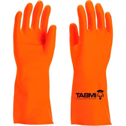 Imagem de Imbat Luva Latex  Forrada Laranja 07 - Kit C/12 Pr