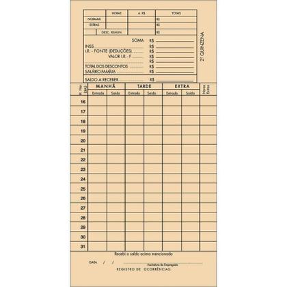 Imagem de Impresso Cartao de Ponto Mensal TA Palha 85X179MM PCT.C/100