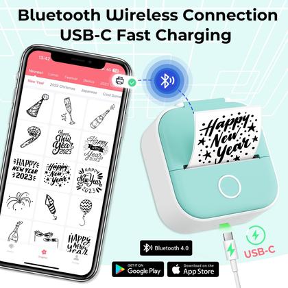 Imagem de Impressora de bolso Bluetooth térmica Omezizy T02 com 3 rolos de papel