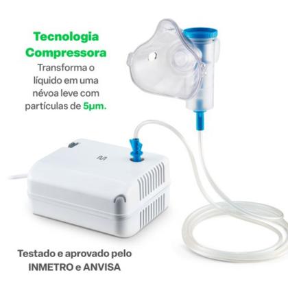 Imagem de Inalador Compressor Branco e Azul Tratamento Respiratório Bronquite Asma Nebulização Kit Bivolt