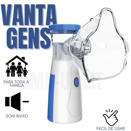 Imagem de Inalador Nebulizador Silencioso Portátil com 2 Máscaras P/ Adulto Criança Tosse USB Recarregável