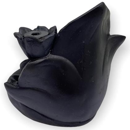 Imagem de Incensário cascata Flor Buda branco e preto 10 cm em resina