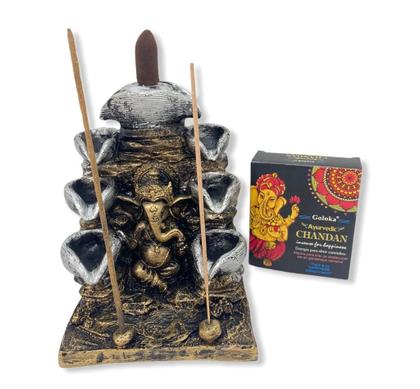 Imagem de Incensario cascata ganesha 8 quedas prata e dourado