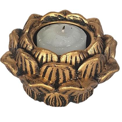 Imagem de Incensário Castiçal Flor De Lótus Ouro Grande Kit 2 Unid 13053