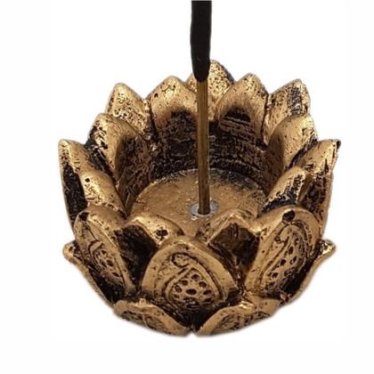 Imagem de Incensário Castiçal Flor De Lotus Resina 5 cm Kit 2 unidades
