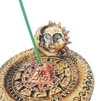 Imagem de Incensario Pratinho Porta Incenso Sol E Lua Dourado Resina