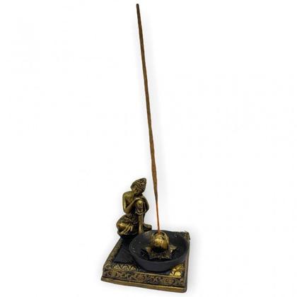 Imagem de Incensário Quadrado Buda ajoelhado dourado 8 cm em resina