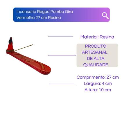 Imagem de Incensário Régua Pomba Gira Vermelha 27 cm Resina