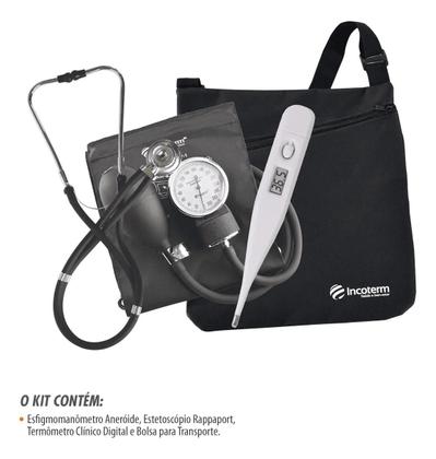 Imagem de Incoterm Kit Acadêmico KA100 Preto Esfigmomanômetro Estetoscópio e Termômetro