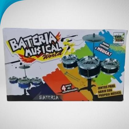 Imagem de Incrível Kit De Bateria Infantil Completo Com 4 Tambores Baquetas e Banquinho Original