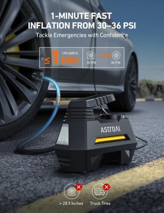 Imagem de Inflador de pneus AstroAI Compressor de ar portátil 12V DC amarelo