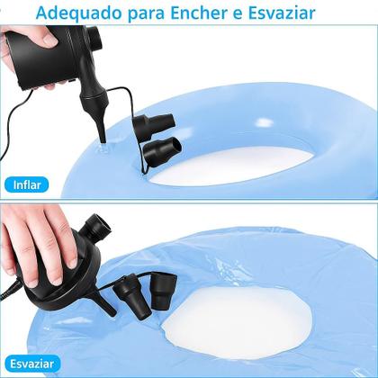 Imagem de Inflador Elétrico Triplo Pneumática Bivolt Infla Desinfla Bomba de Ar Portátil Colchão Bóia Piscina Inflável Verão Praia