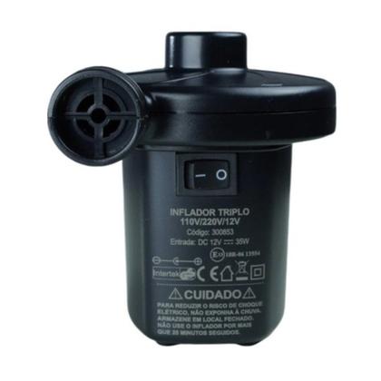 Imagem de Inflador Elétrico Triplo Pneumática Bivolt Infla Desinfla Bomba de Ar Portátil Colchão Bóia Piscina Inflável Verão Praia