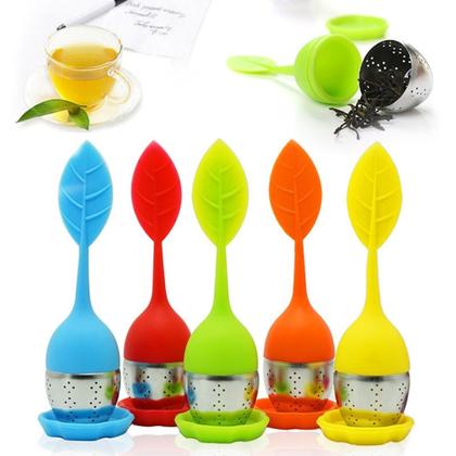 Imagem de Infusor Para Chá De Silicone e Inox Com Base Folha
