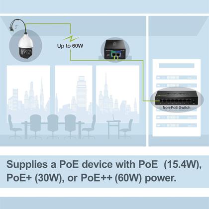 Imagem de Injetor PoE++ TRENDnet TPE-117GI Gigabit 60W Preto