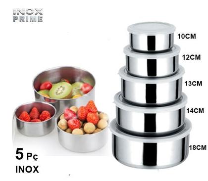 Imagem de Inox Conjunto De Tigelas Aço Inox 5 Peças Potes c/ Tampa