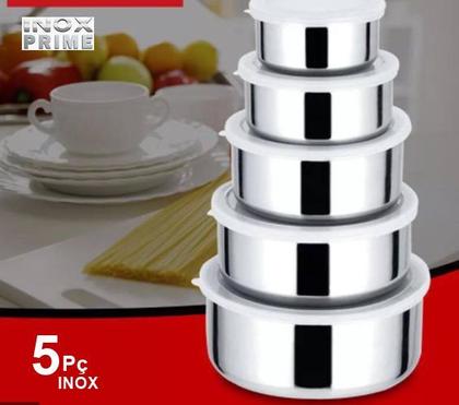 Imagem de Inox Conjunto De Tigelas Aço Inox 5 Peças Potes c/ Tampa