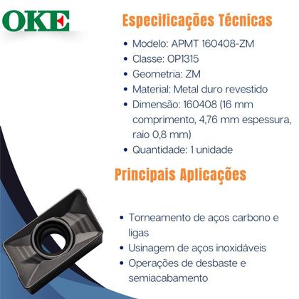 Imagem de Inserto APMT 160408-ZM OP1315 - OKE - 10 pçs