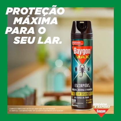 Imagem de Inseticida Baygon Aerossol Max Escopião, Baratas, Aranhas e Formigas 350ml