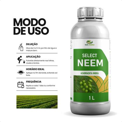 Imagem de Inseticida Óleo de Neem Puro 1L Rende 300L Concentrado Proteção Para Plantas Lavouras Hortas Jardim