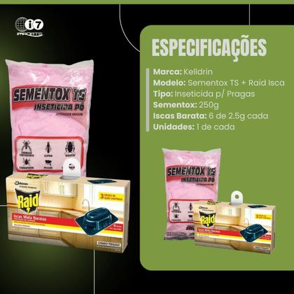 Imagem de Inseticida P/ Pragas Sementox Ts e Raid Isca Mata Barata 1un