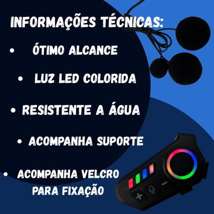 Imagem de Intercomunicador Capacete Fone Ouvido Bluetooth Headset Rgb Com Controle Voz
