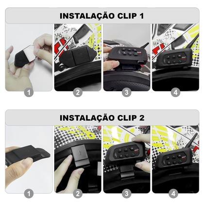 Imagem de Intercomunicador Capacete Moto Ejeas V4 Plus Fone Bluetooth 1500m Bateria 18hs Conecta Até 4 Redução Ruído Prova D'água