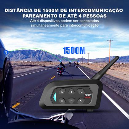 Imagem de Intercomunicador Capacete Moto Ejeas V4 Plus Fone Bluetooth 1500m Bateria 18hs Conecta Até 4 Redução Ruído Prova D'água
