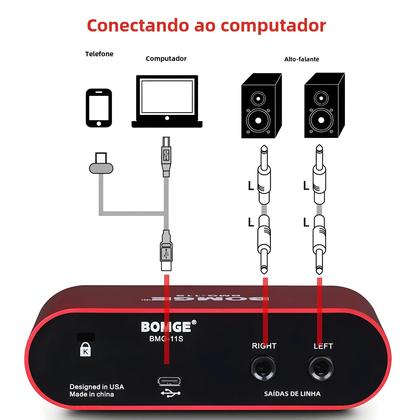 Imagem de Interface de Áudio Profissional BOMGE BMG-11S - 24-bit/192kHz - Monitor com Amplificador de Fone