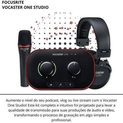 Imagem de Interface de Áudio Profissional para Streaming e Podcast Kit Estúdio Completo Focusrite Vocaster One Studio