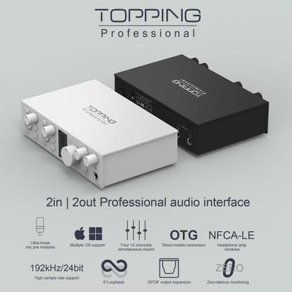Interface de áudio USB TOPPING E2x2 OTG com pré-amplificador