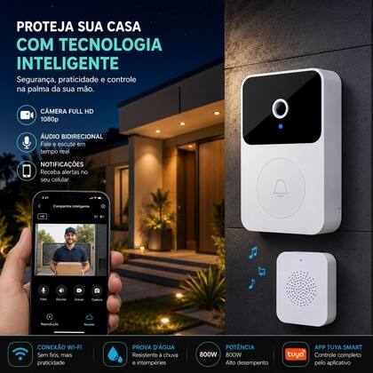Imagem de Interfone Campainha Inteligente Bivolt 3000mAh App Tuya Câmera 1080p 800W Profissional Áudio Sem Fio WiFi Á Prova DÁgua Premium