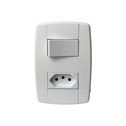 Imagem de Interruptor 1 Tecla C/ Tomada 3 Pinos 10A 250V Branco