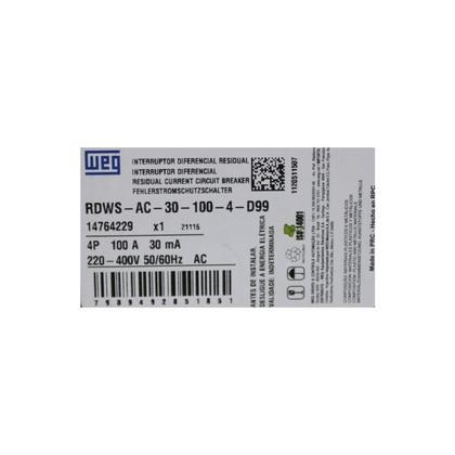 Imagem de Interruptor 100A 30mA DR Diferencial Residual Weg Tetrapolar
