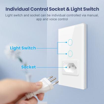 Imagem de Interruptor 2 Botões Com 1 Tomada Smart Wi-fi Preto Tuya