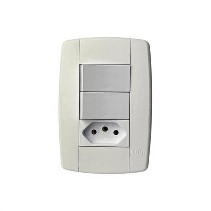Imagem de Interruptor 2 Teclas Com Tomada 3 Pinos 10A 250V 4x2 Branco