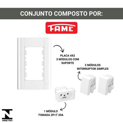 Imagem de Interruptor 2 Teclas + Tomada 20a C/ Placa 4x2 Fame Modulare