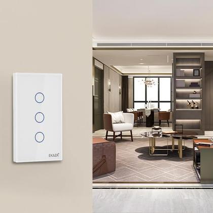 Imagem de Interruptor 3 Botões Wifi Inteligente Touch Alexa branco Ekaza