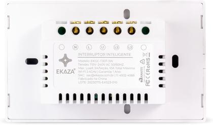 Imagem de Interruptor 3 Botões Wifi Inteligente Touch Alexa branco Ekaza