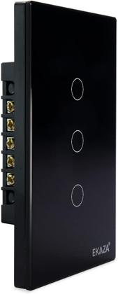 Imagem de Interruptor 3 Botões Wifi Inteligente Touch Alexa preto Ekaza