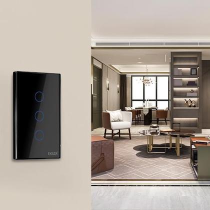 Imagem de Interruptor 3 Botões Wifi Inteligente Touch Alexa preto Ekaza