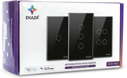 Imagem de Interruptor 3 Botões Wifi Inteligente Touch Alexa preto Ekaza