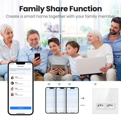 Imagem de Interruptor 4 Botões 4x4 Branco com Tomada Touch Wi-fi Tuya