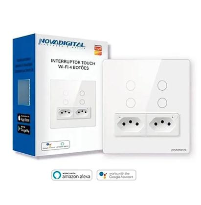 Imagem de Interruptor 4 Botões 4x4 Branco com Tomada Touch Wi-fi Tuya