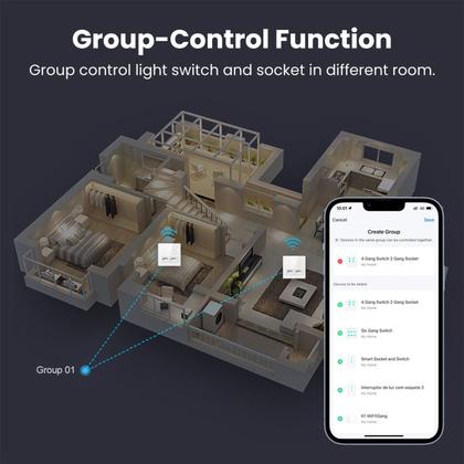 Imagem de Interruptor 4 Botões 4x4 Preto com Tomada Touch Wi-fi Tuya