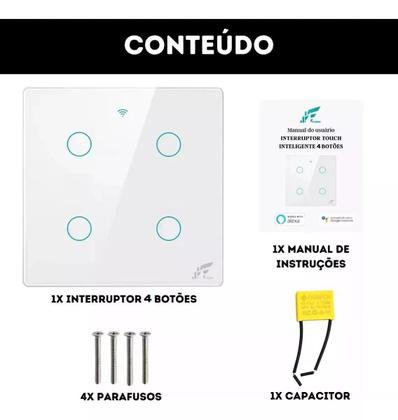 Imagem de Interruptor 4 Botões  Wifi 4x4 Instalação Com Ou Sem Neutro